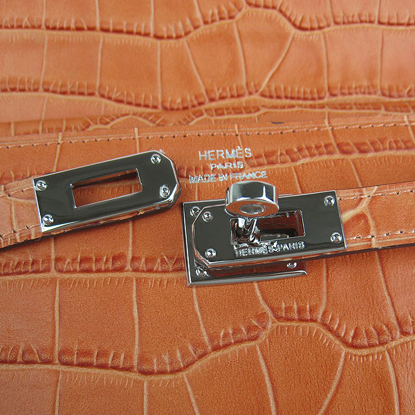 High Quality Hermes Kelly Crocodile Veins Long Clutch Bag Orange H009 Replica